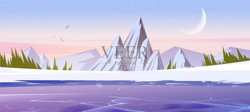 冬季山地景观，自然背景正版插画素材