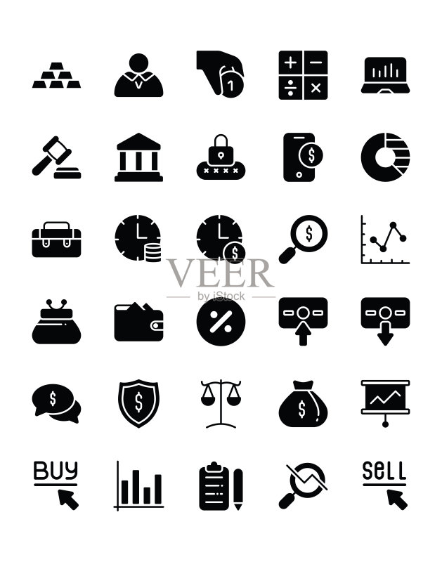 白色背景上的30个银行和金融图标图标素材