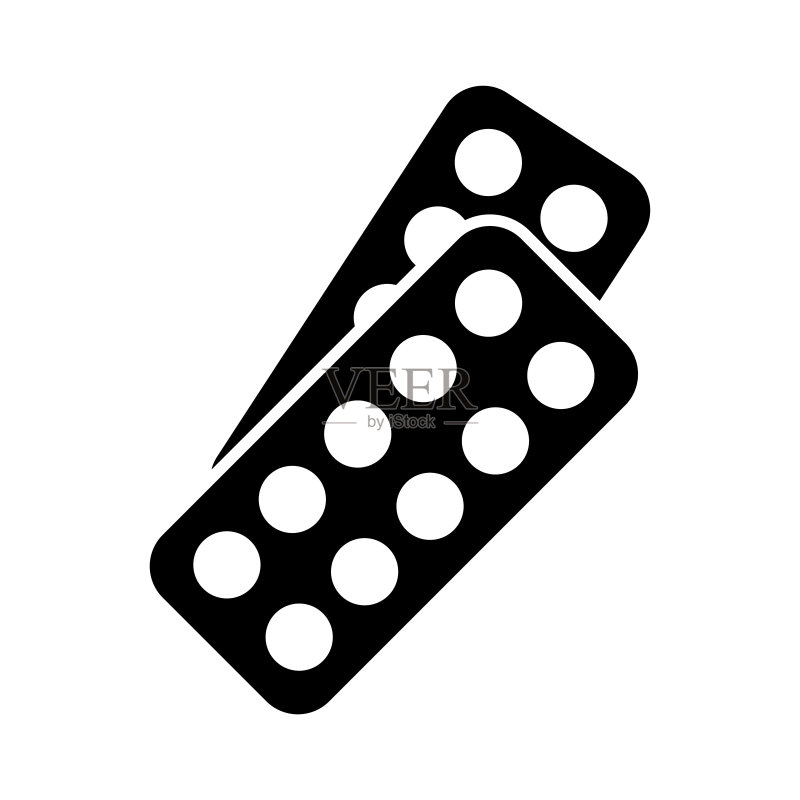 药片图标，黑色剪影，俯视图，矢量扁平插图图标素材