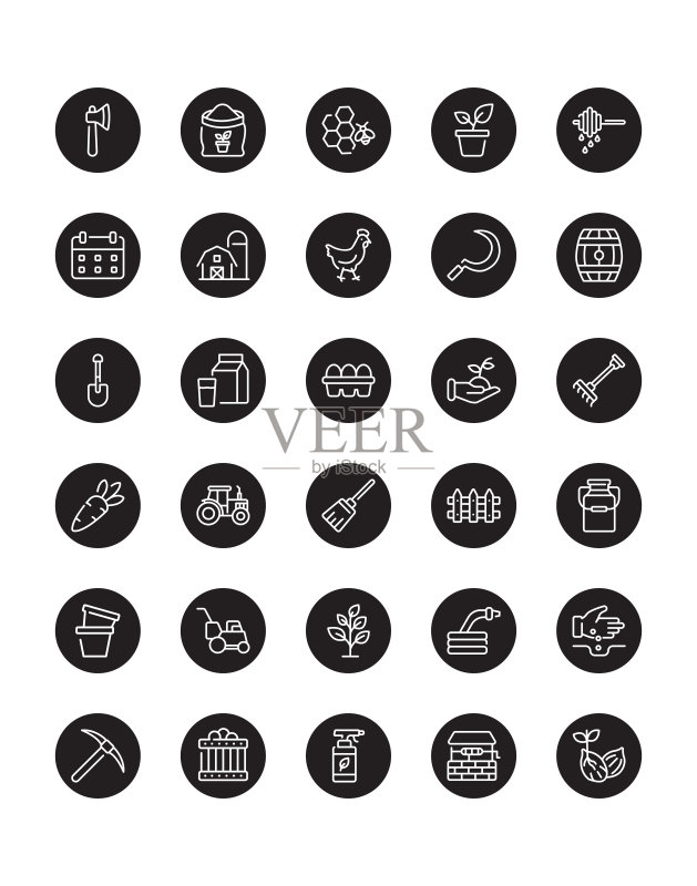 30个农业耕作相关独立图标合集（白色背景）图标素材