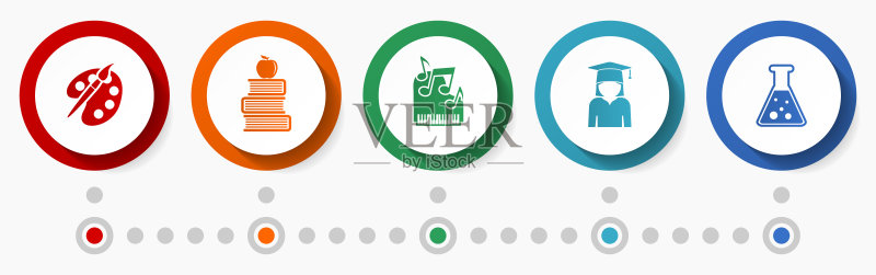 教育理念矢量图标集，现代设计信息图模板，彩色学校网页按钮合集图标素材