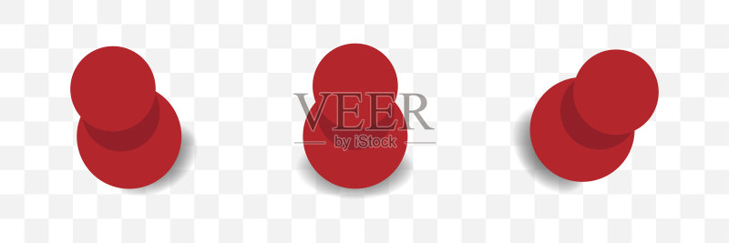 图钉图标，红色图钉，透明背景上的按钉合集图标素材