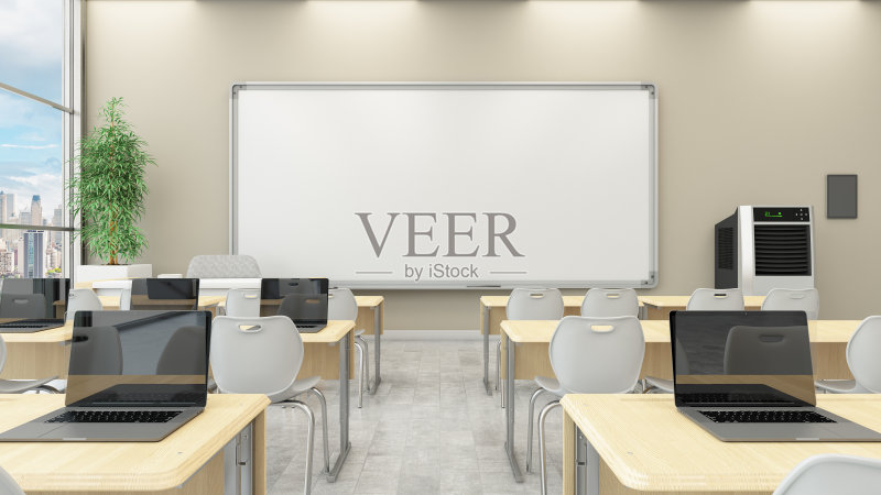 有白板和笔记本电脑的现代教室正版图片素材