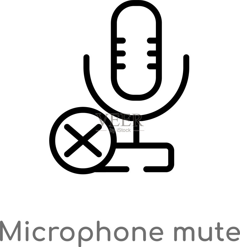 黑色背景上的麦克风静音图标轮廓图标素材