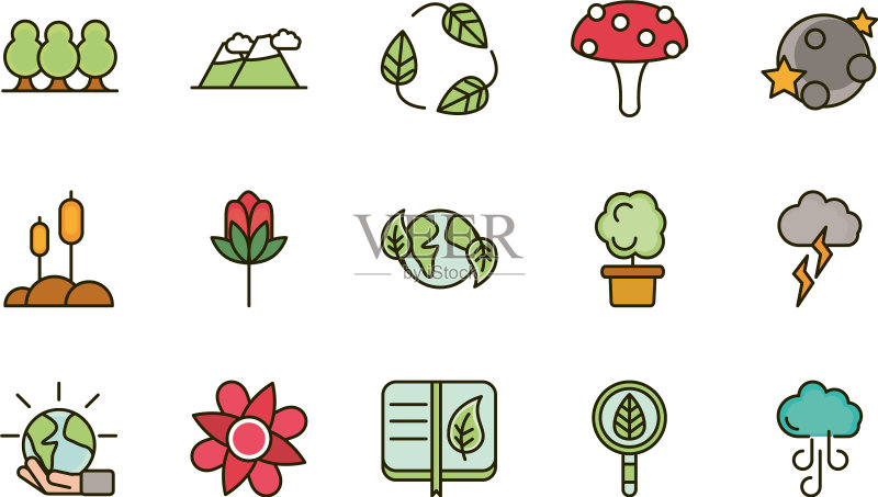 自然植物生态绘画图标集图标素材
