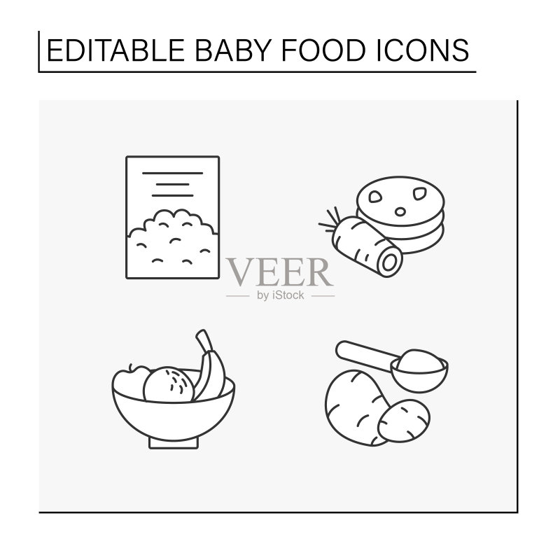婴儿食品线性图标集图标素材