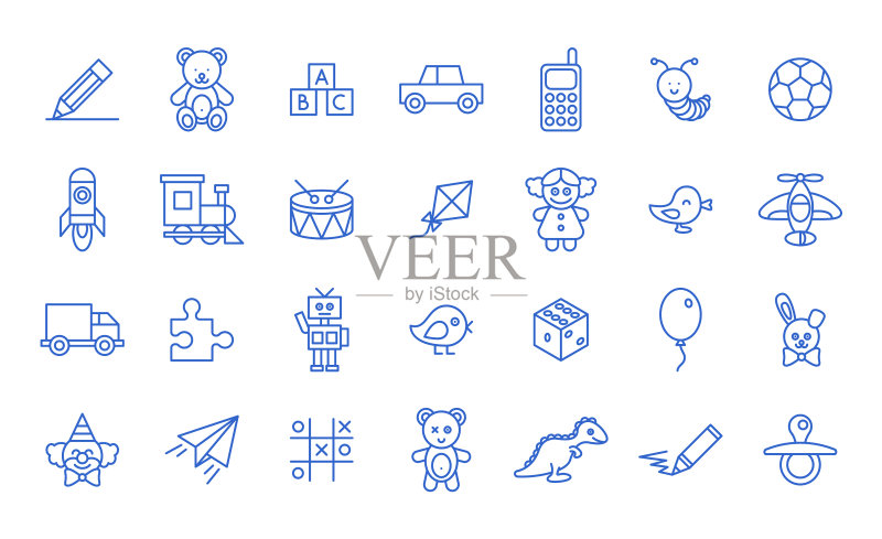 白色背景上的玩具图标线条风格套装图标素材
