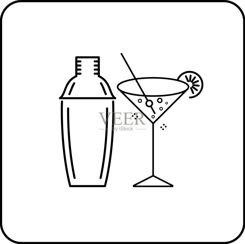 鸡尾酒图标在白色背景图标素材