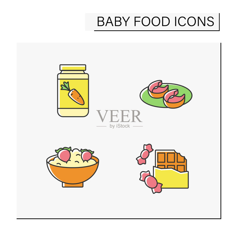 婴儿辅食彩色图标集图标素材