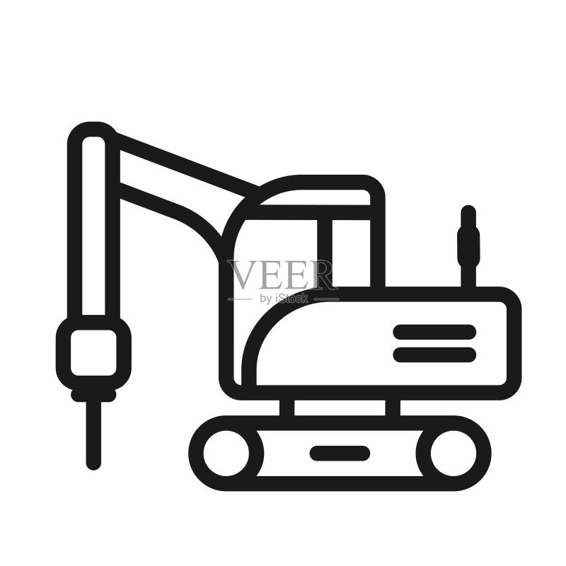 挖掘机钻头线性图标：重型建筑机械，独立矢量图图标素材