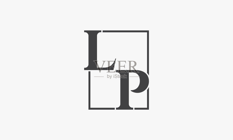 带有方形线条的lp字母logo，白色背景图标素材
