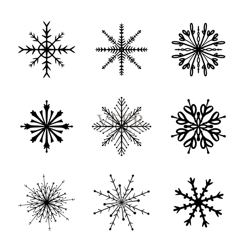 手绘涂鸦风格雪花图案合集图标素材