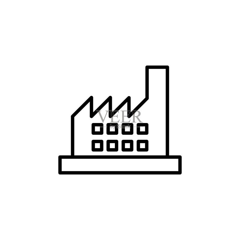 黑色简约工厂线图标。工厂象形图，污染或生态标志。扁平风格的隔离符号，矢量EPS 10图标素材