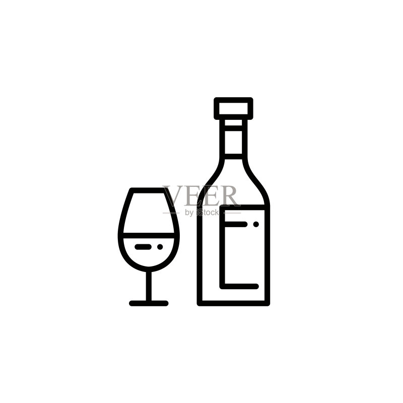 像素完美的玻璃杯和红酒瓶图标素材