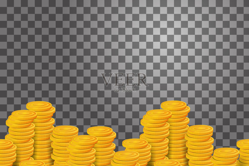 金色硬币堆叠透明背景图标素材