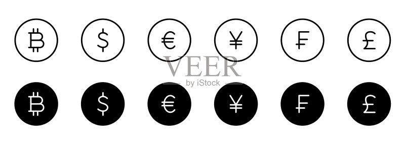 世界货币线条和轮廓图标集合：欧元图标素材