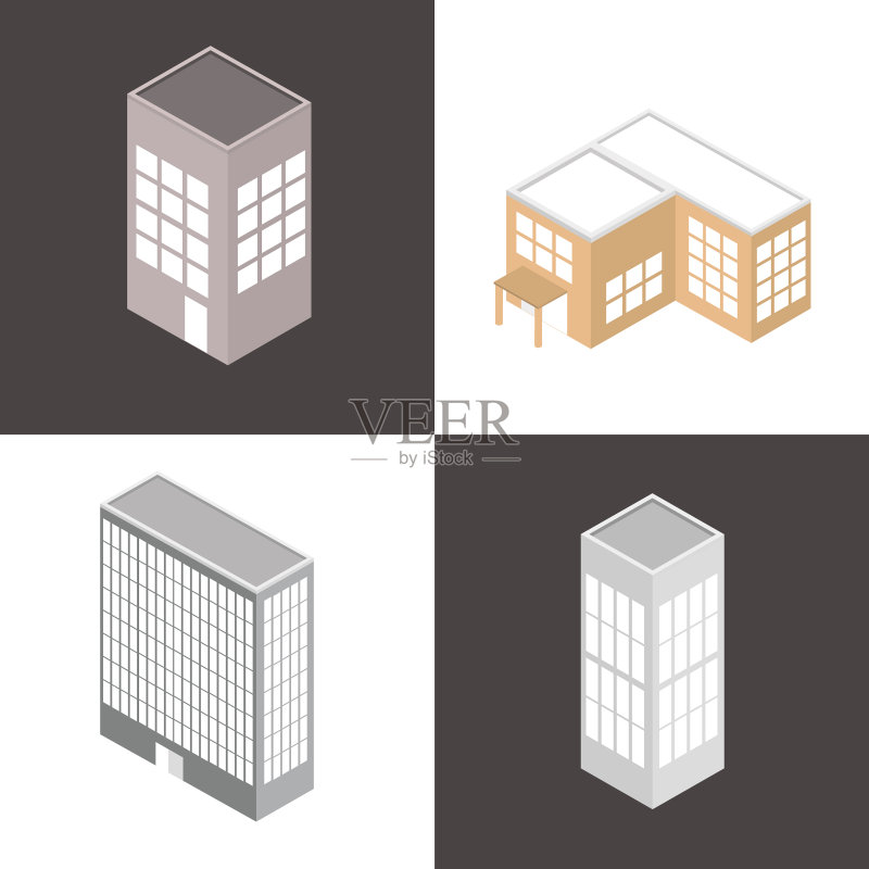 一组2.5D建筑图标素材