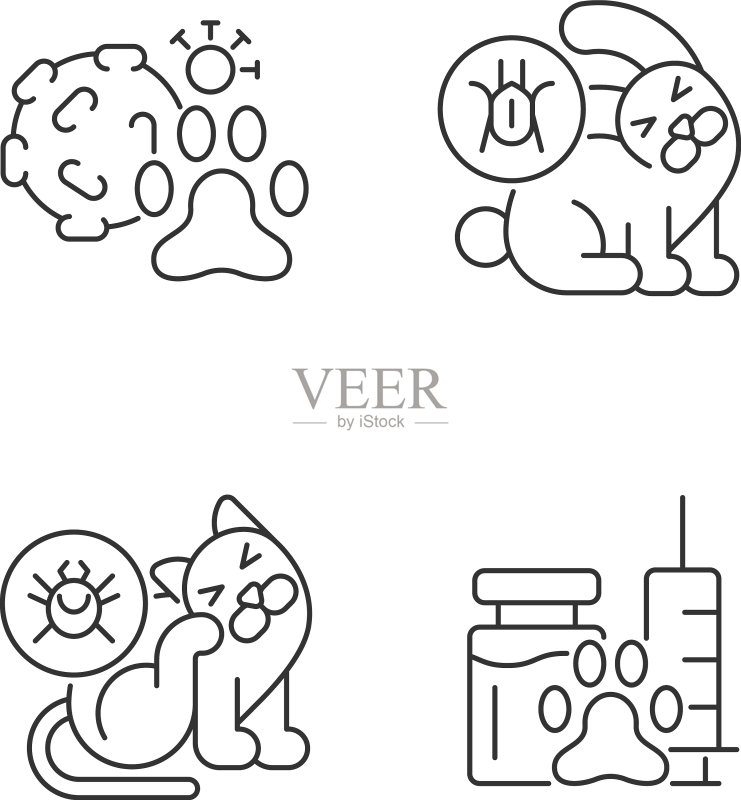 宠物寄生虫线性图标合集图标素材