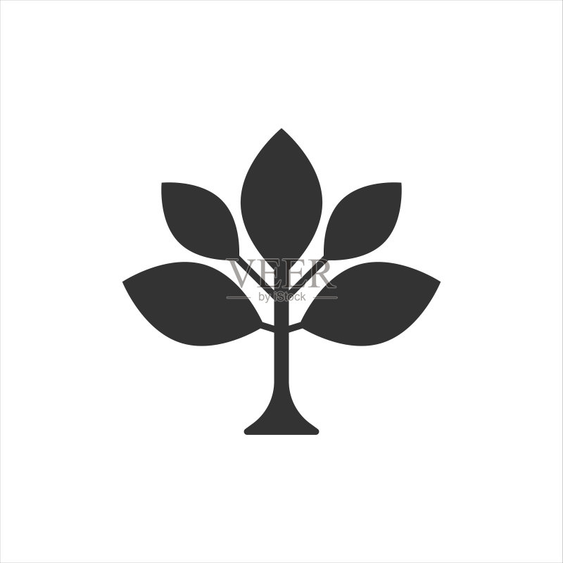 扁平风格的树叶图标，白色背景图标素材