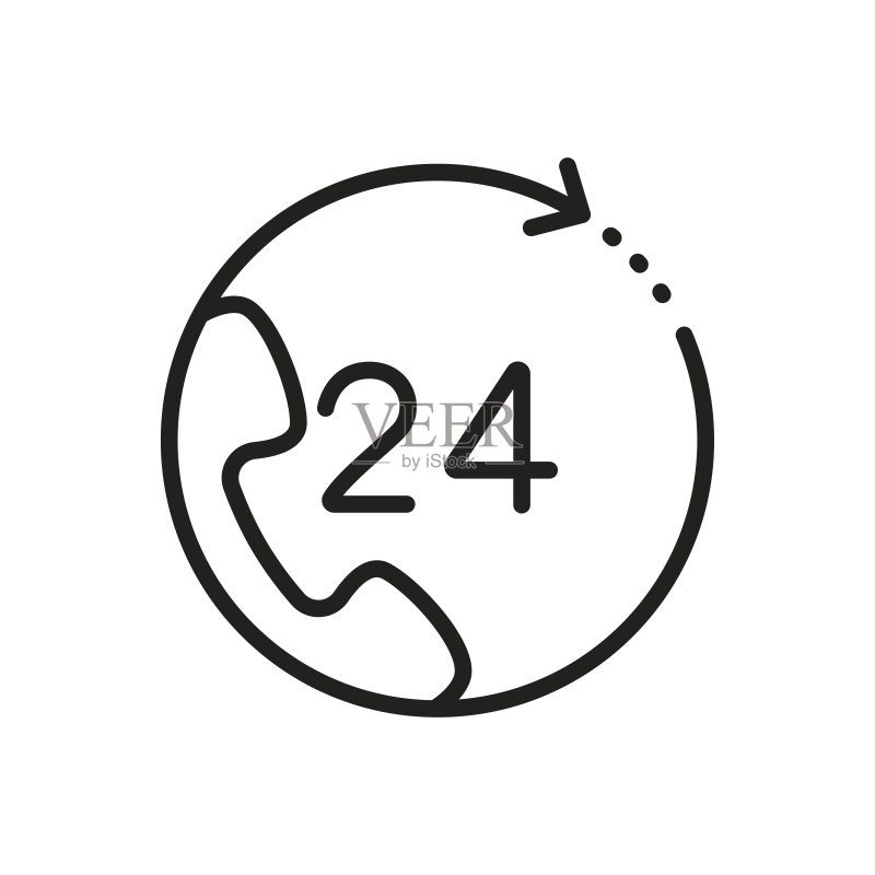 在线24小时简易线条图标图标素材