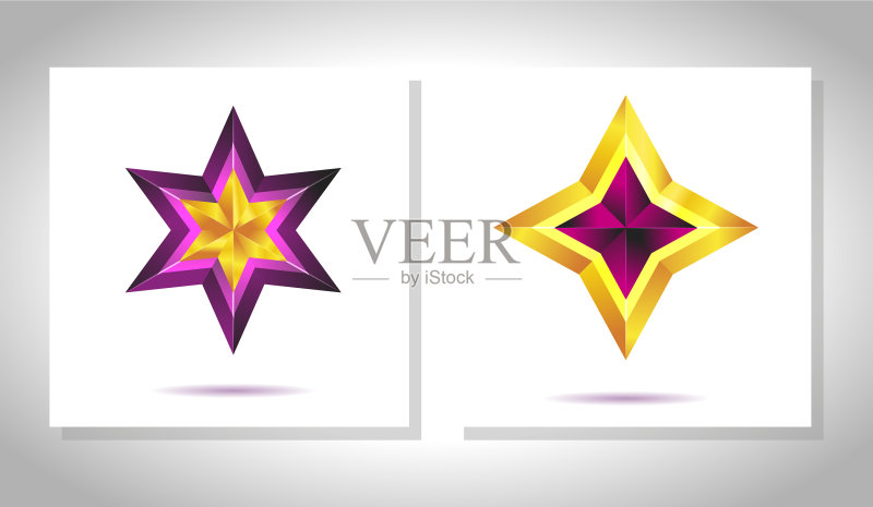 一套逼真的金色金属星星图标素材