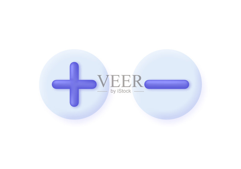 白色背景上隔离的3D加减号图标，用途广泛图标素材