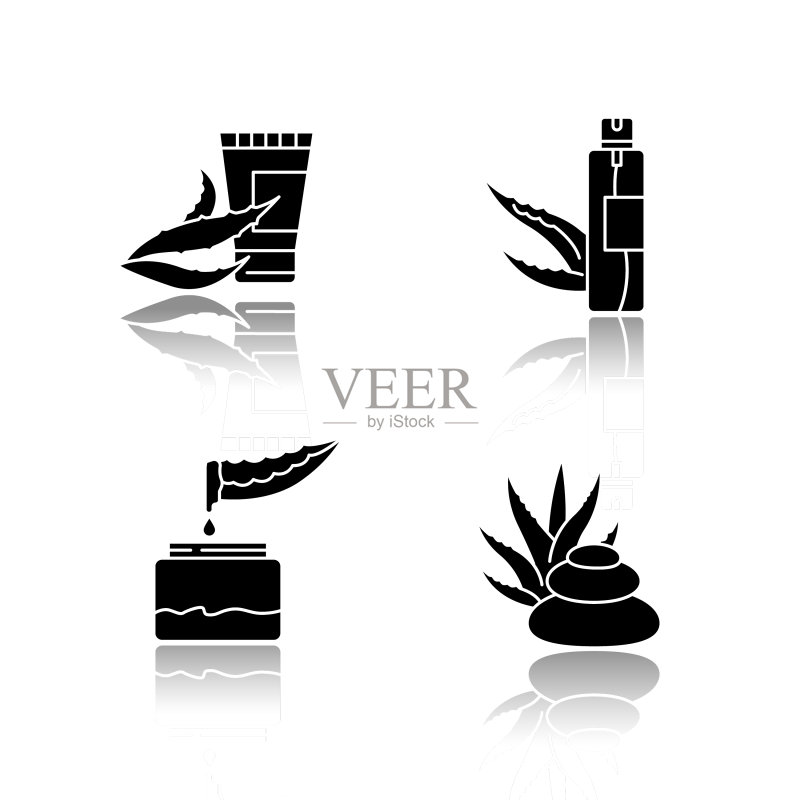 芦荟阴影黑色字形图标集图标素材