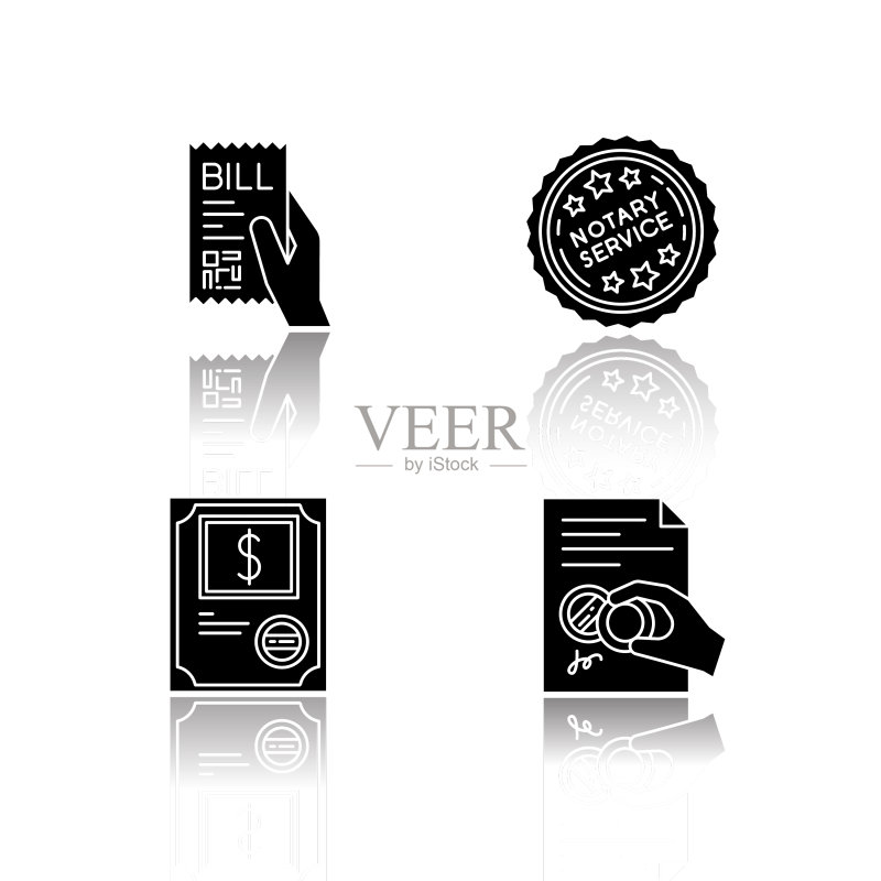 公证服务黑色字形图标合集图标素材