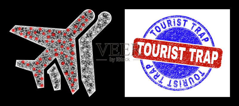 双色橡胶旅游陷阱印章和明亮图标素材