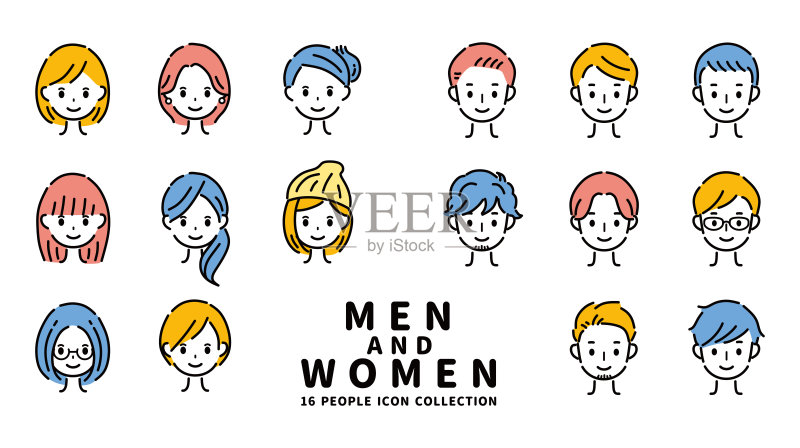 年轻男人和女人面部图标图标素材
