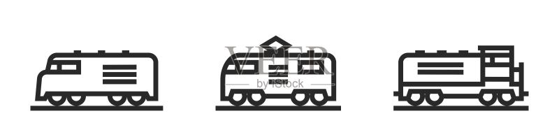 火车线路图标集：火车和铁路运输符号图标素材