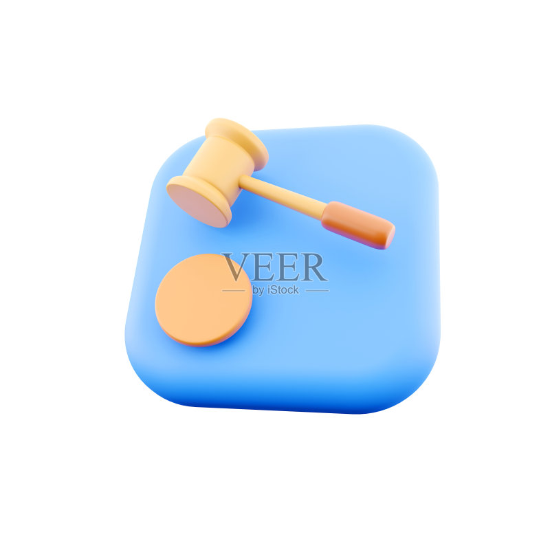 白色背景上的3D棕色法槌图标，仲裁法院概念图标素材