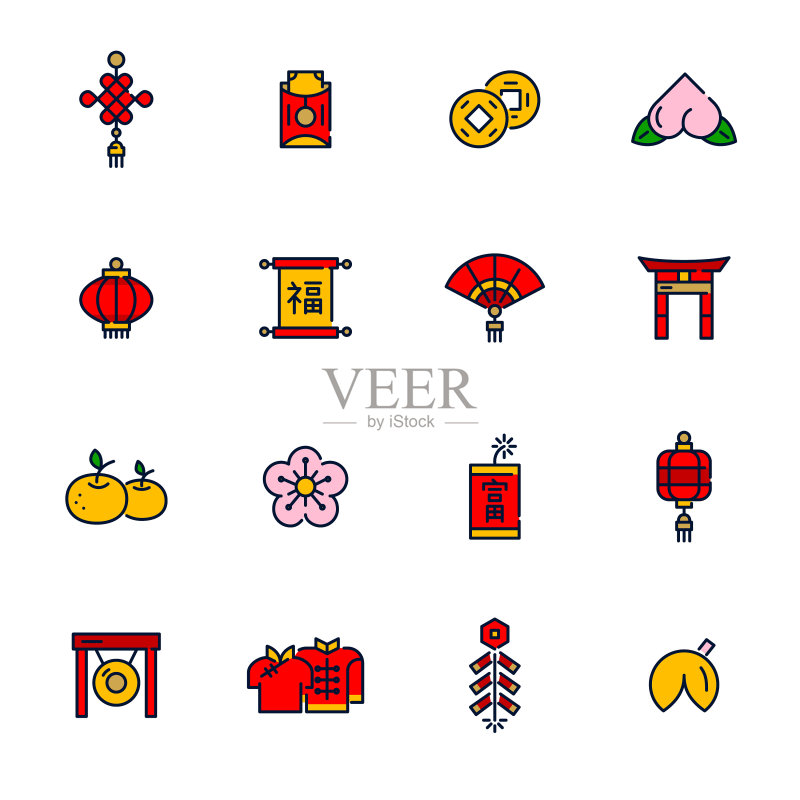 春节像素完美彩色图标集图标素材