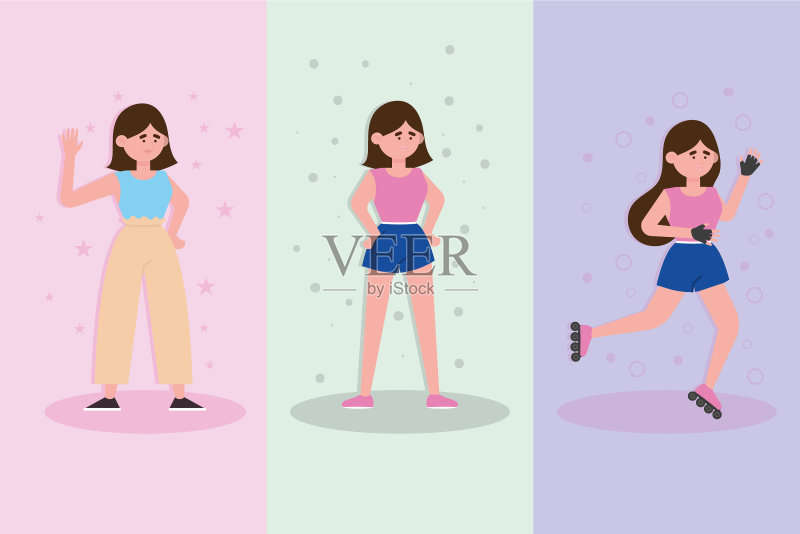 女孩健康生活方式合集图标素材