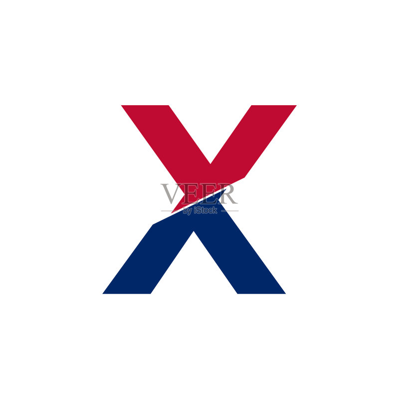 字母X蓝红几何标志图标素材
