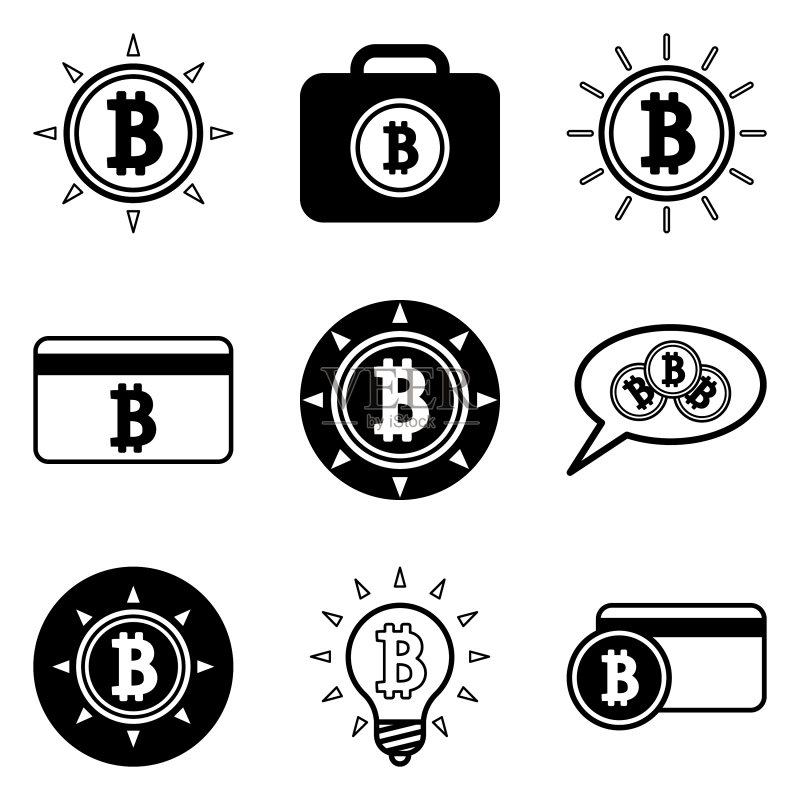 白色背景上孤立的比特币扁平图标集图标素材