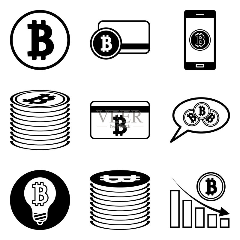 白色背景上孤立的比特币扁平图标集图标素材