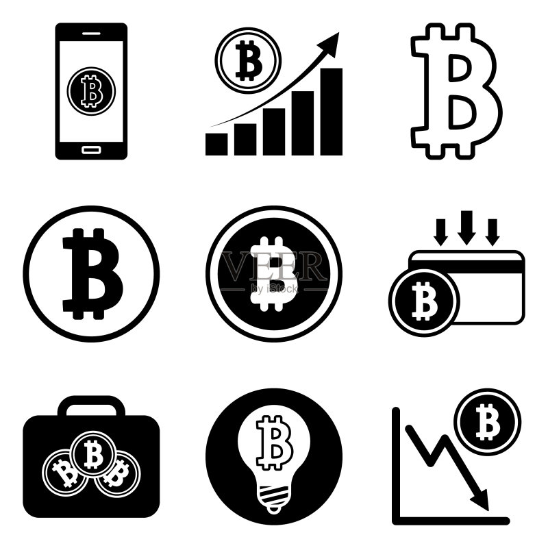 白色背景上孤立的比特币扁平图标集图标素材