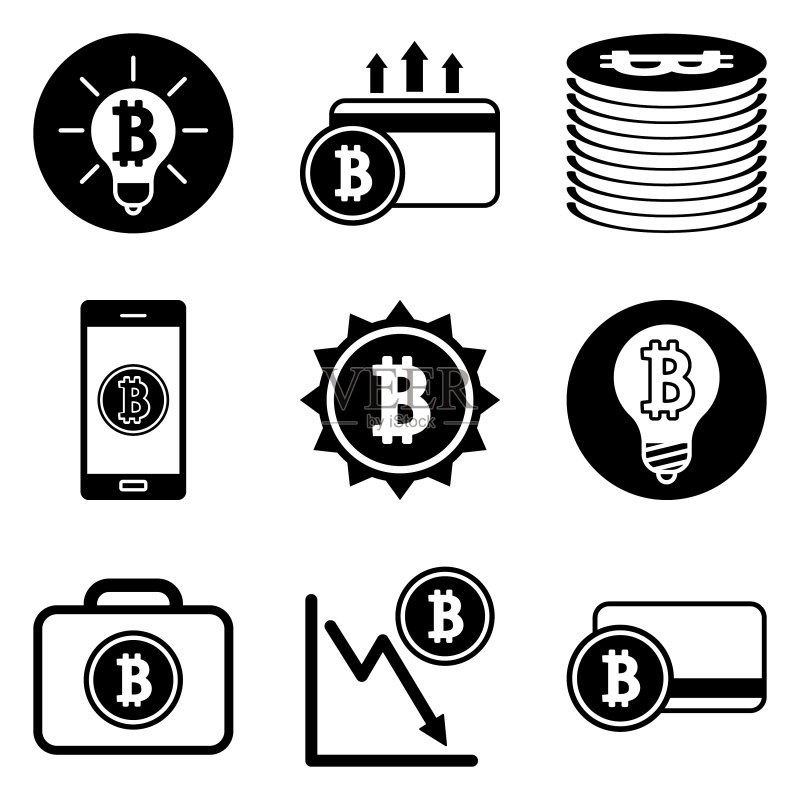白色背景上孤立的比特币扁平图标集图标素材
