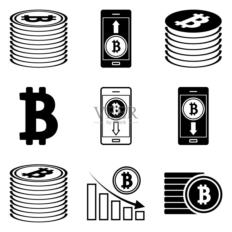 白色背景上孤立的比特币扁平图标集图标素材