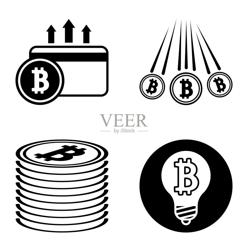 Bitcoins1-2平面图标设置在白色隔离图标素材