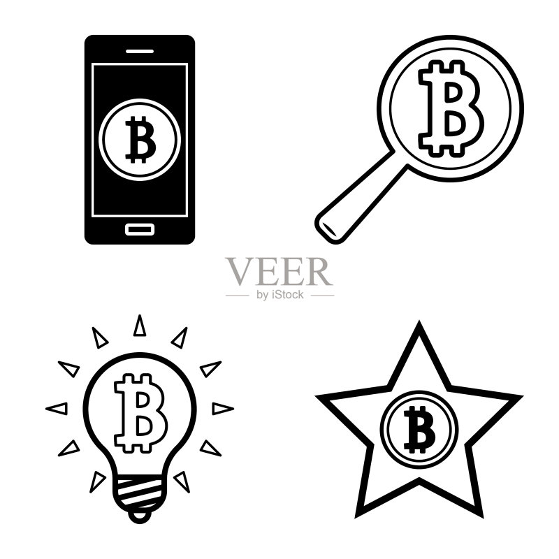 Bitcoins1-2平面图标设置在白色隔离图标素材