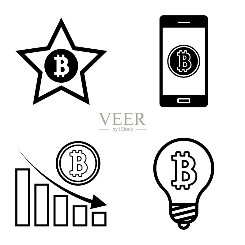 Bitcoins1-2平面图标设置在白色隔离图标素材