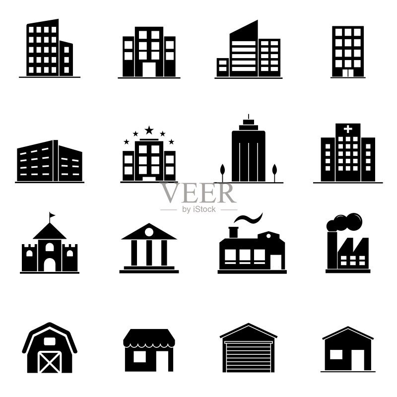 白色背景上的建筑填充图标图标素材
