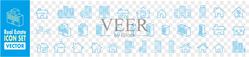 简约建筑房屋线条图标合集图标素材
