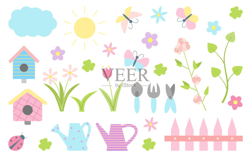 春夏卡通园艺工具植物素材图标素材