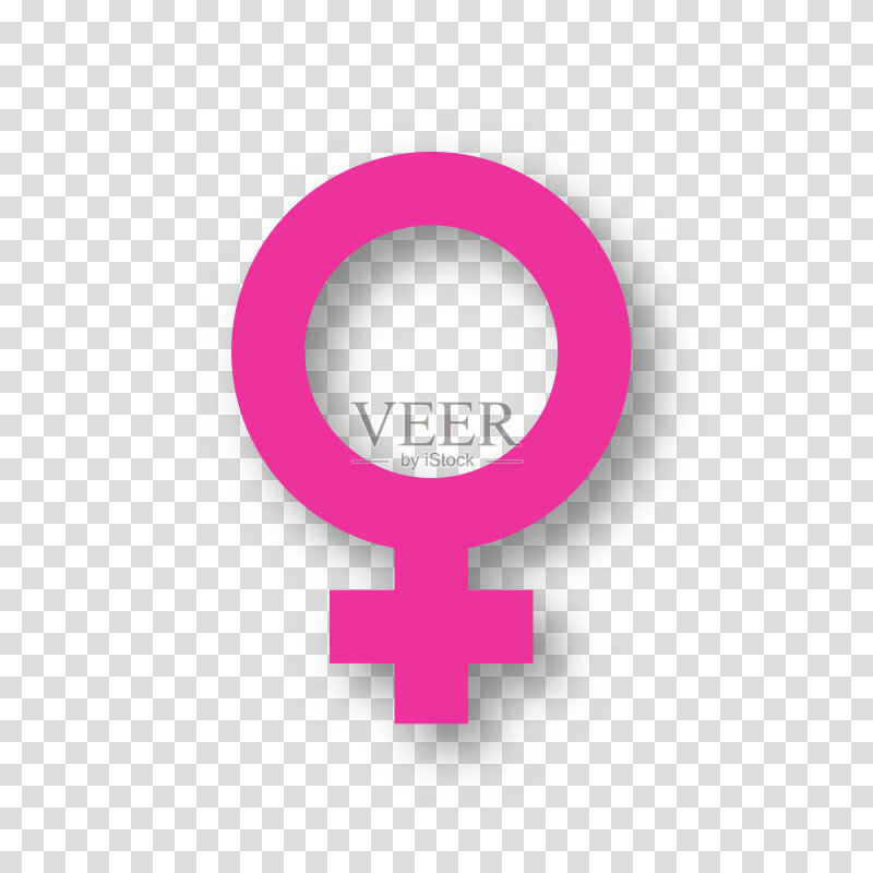 透明背景上的女性图标、性别符号。女性性别符号，用于说明女性与其他性别之间的关系。矢量图图标素材