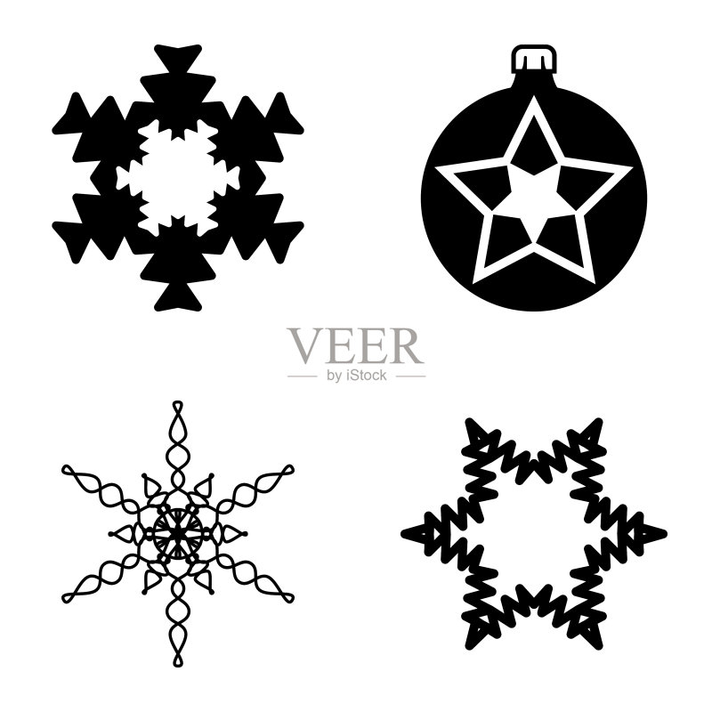 雪花平面图标设置在白色孤立图标素材