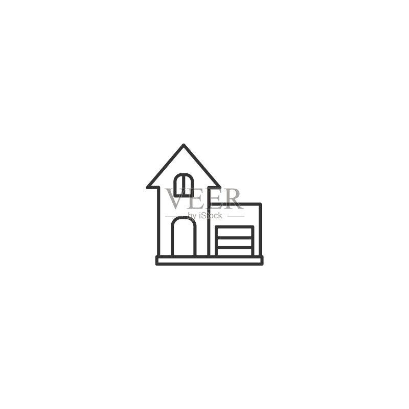 带车库的房屋住宅区线条图标，新房公寓图标素材