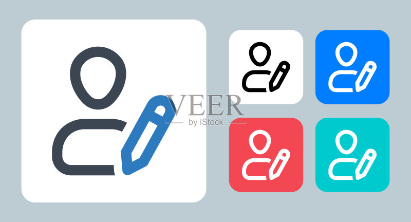 编辑个人资料图标 – 矢量图：编辑，个人资料，用户，帐户，头像，博主，作家，创建，铅笔，线条，轮廓，扁平图标图标素材